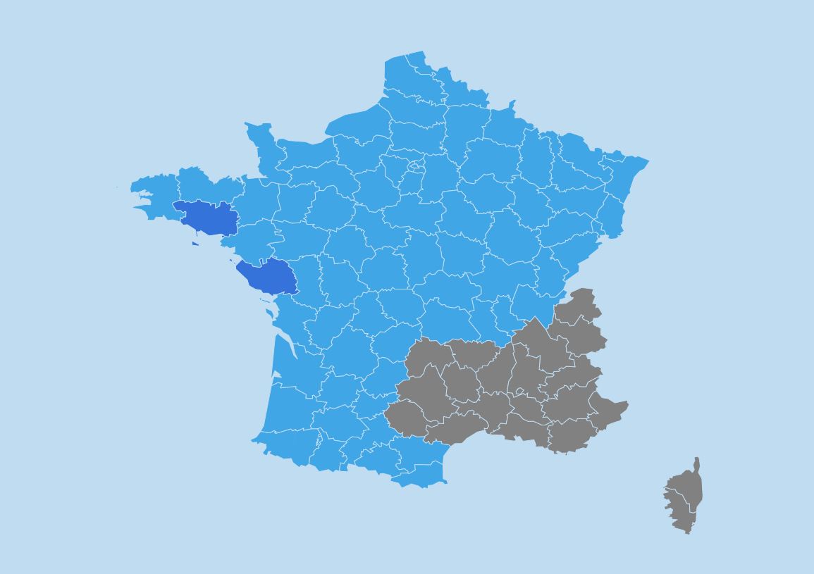 Départements français désservis par les transports Hello